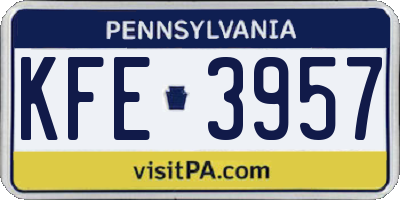 PA license plate KFE3957