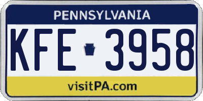PA license plate KFE3958