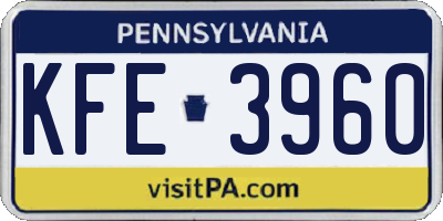 PA license plate KFE3960