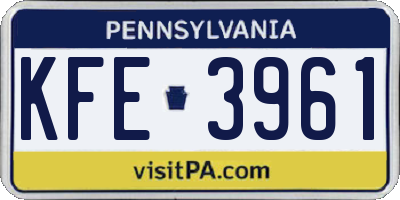 PA license plate KFE3961