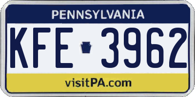 PA license plate KFE3962