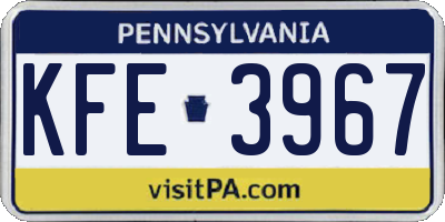 PA license plate KFE3967