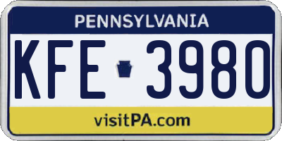 PA license plate KFE3980