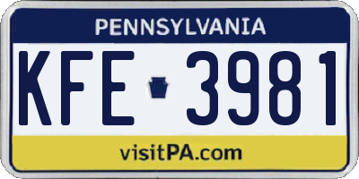 PA license plate KFE3981