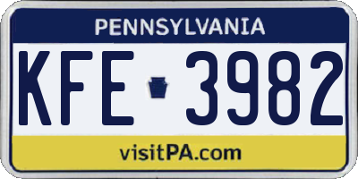 PA license plate KFE3982