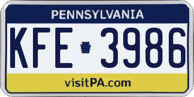 PA license plate KFE3986