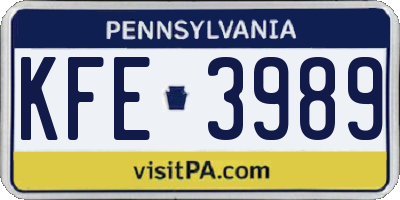 PA license plate KFE3989
