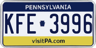 PA license plate KFE3996