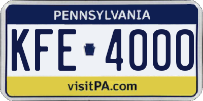 PA license plate KFE4000