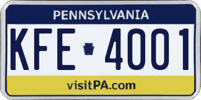 PA license plate KFE4001