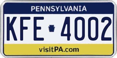 PA license plate KFE4002