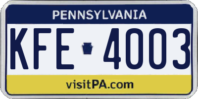 PA license plate KFE4003