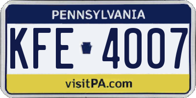 PA license plate KFE4007