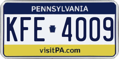 PA license plate KFE4009