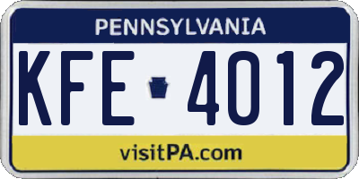 PA license plate KFE4012