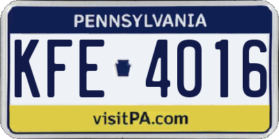 PA license plate KFE4016