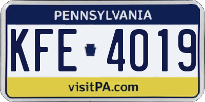 PA license plate KFE4019