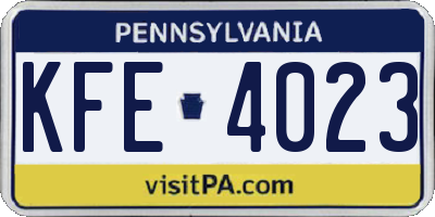 PA license plate KFE4023