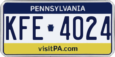 PA license plate KFE4024