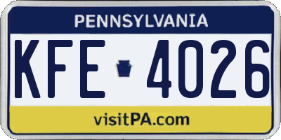 PA license plate KFE4026