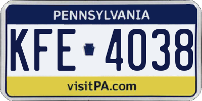 PA license plate KFE4038