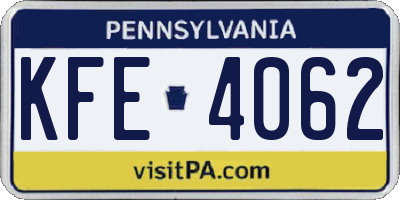 PA license plate KFE4062