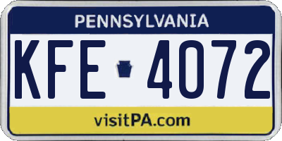 PA license plate KFE4072