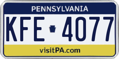 PA license plate KFE4077