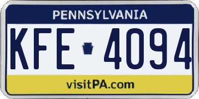 PA license plate KFE4094