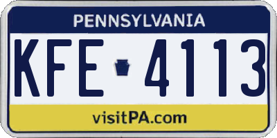 PA license plate KFE4113