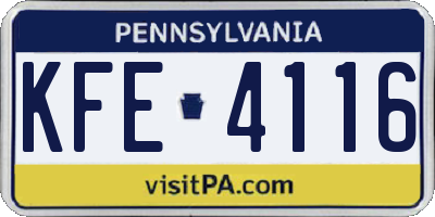 PA license plate KFE4116