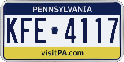 PA license plate KFE4117