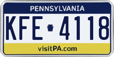 PA license plate KFE4118