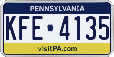PA license plate KFE4135
