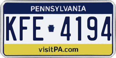 PA license plate KFE4194