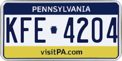 PA license plate KFE4204