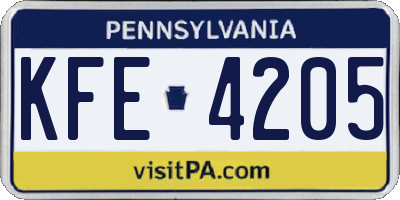 PA license plate KFE4205
