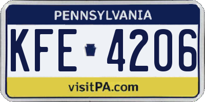 PA license plate KFE4206