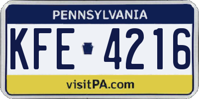 PA license plate KFE4216