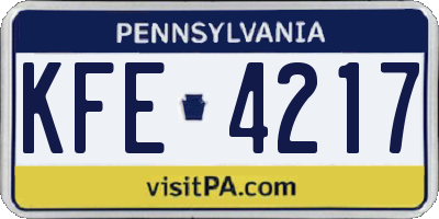 PA license plate KFE4217
