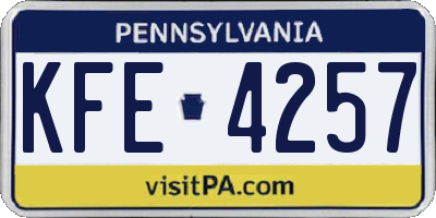 PA license plate KFE4257