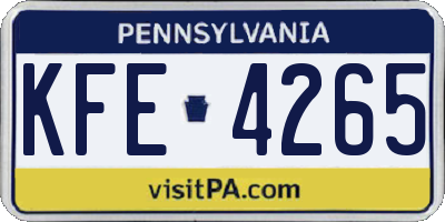 PA license plate KFE4265