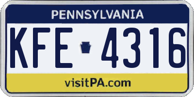 PA license plate KFE4316