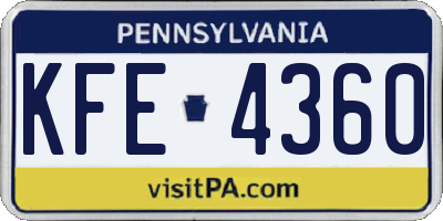 PA license plate KFE4360