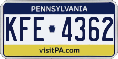 PA license plate KFE4362