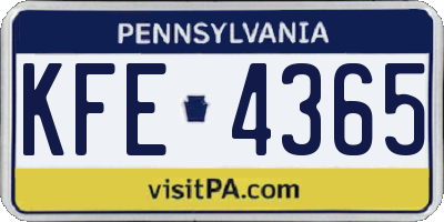 PA license plate KFE4365