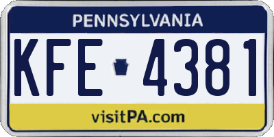 PA license plate KFE4381