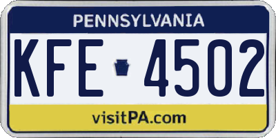 PA license plate KFE4502