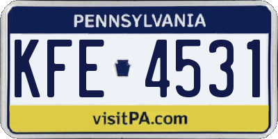 PA license plate KFE4531
