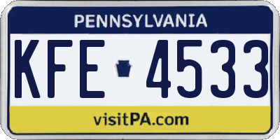 PA license plate KFE4533